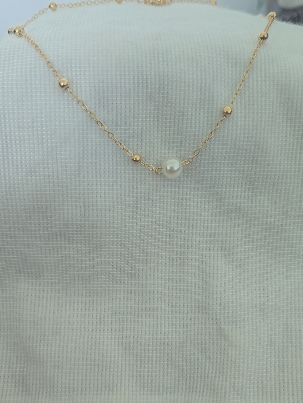 Gold Pearl Beaded Station Necklace - Women Jewelry